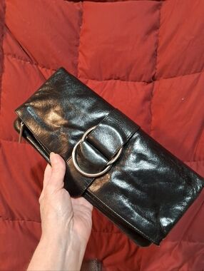 HOBO Black Leather Clutch with Silver Accents